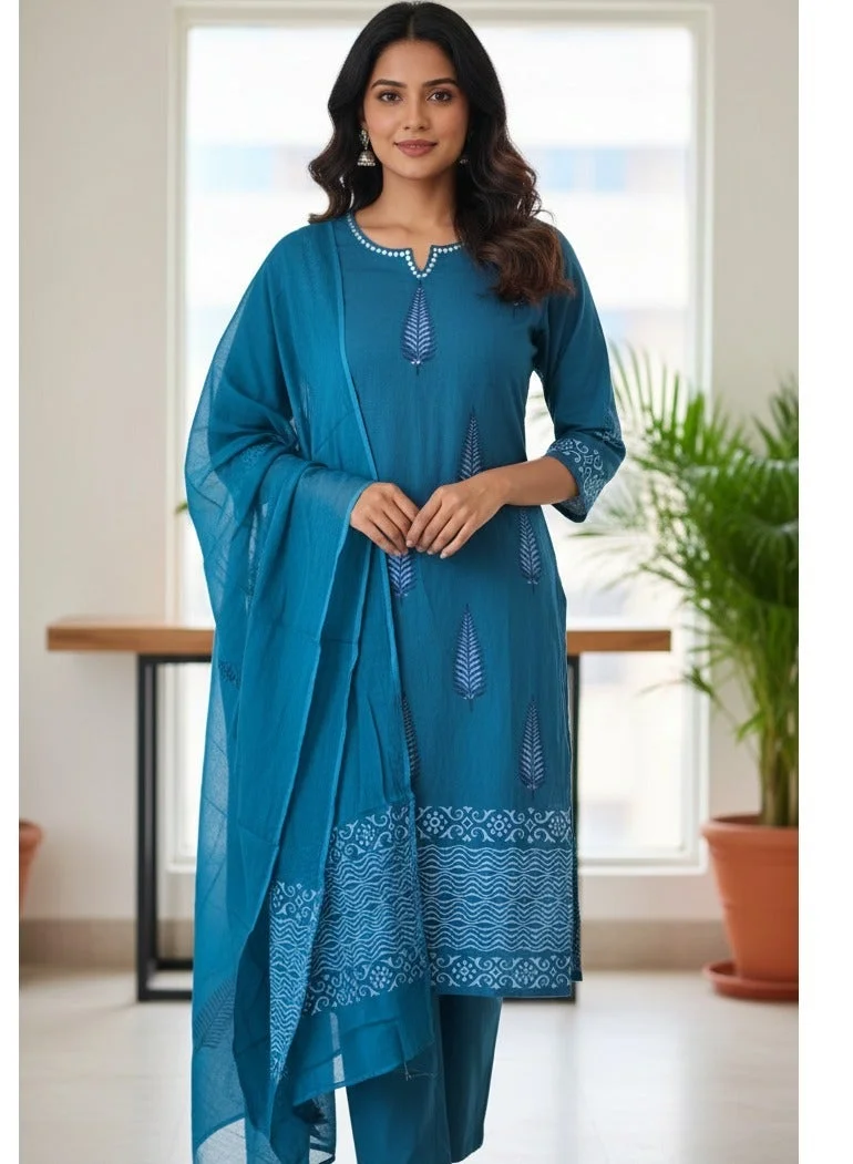 ثوجفيت بدلة سروال قطن خالص باللون الأزرق المخضر مقاس كبير مع دوباتا قطن مول